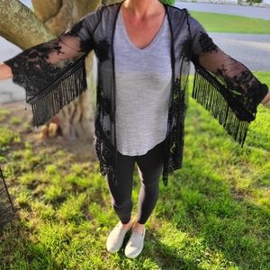 Sheer Lace Kimono Shrug